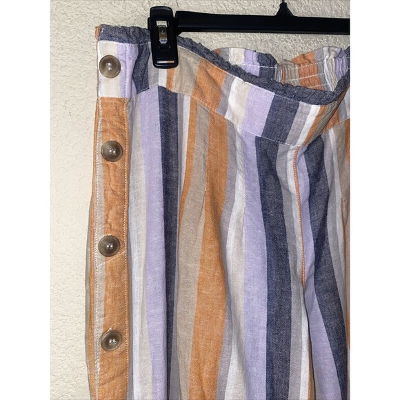 linen boho open side Button High waist Wide Leg Striped lagen Pants Large sexy - Picture 2 of 11